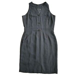 VTG 90s MariAnna Little Black Cocktail Dress Sleeveless Button Knot Size 12